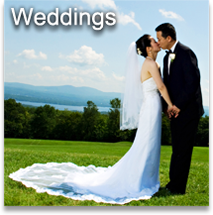 A bride and groom infront of the view at Steele Hill