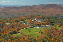 An aerial view of Steele Hill during foliage season