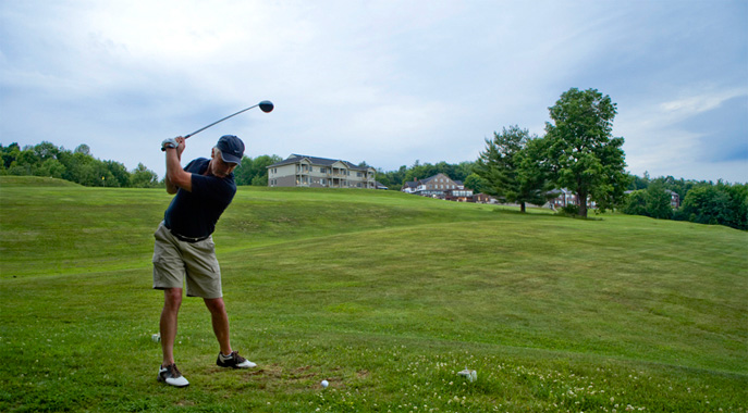 Teeing off from the golf course at Steele Hill
