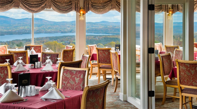 The spectacular views looking out from the Hilltop Restaurant at Steele Hill